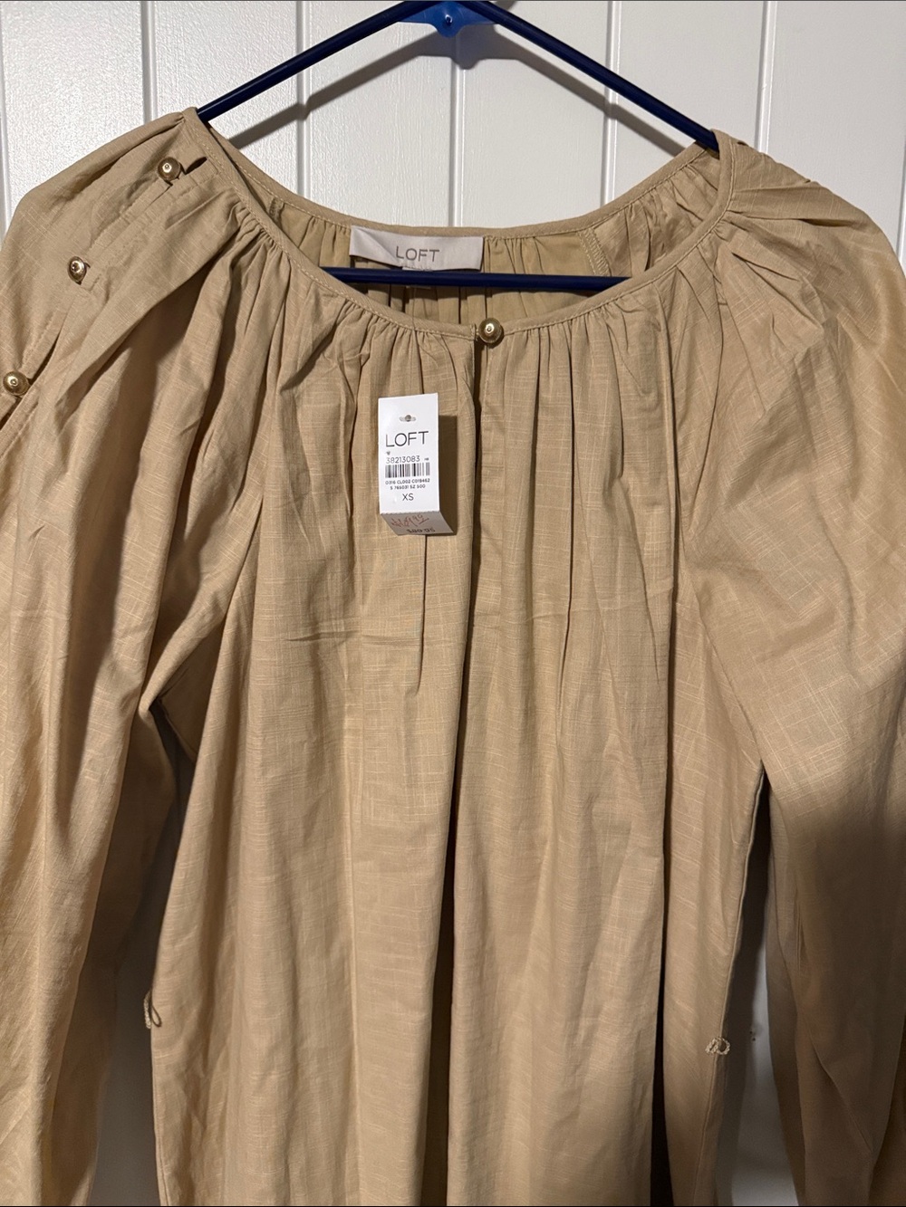 LOFT Women’s Tan Gathered Peasant Dress Lagenlook Boho Retro Sz XS